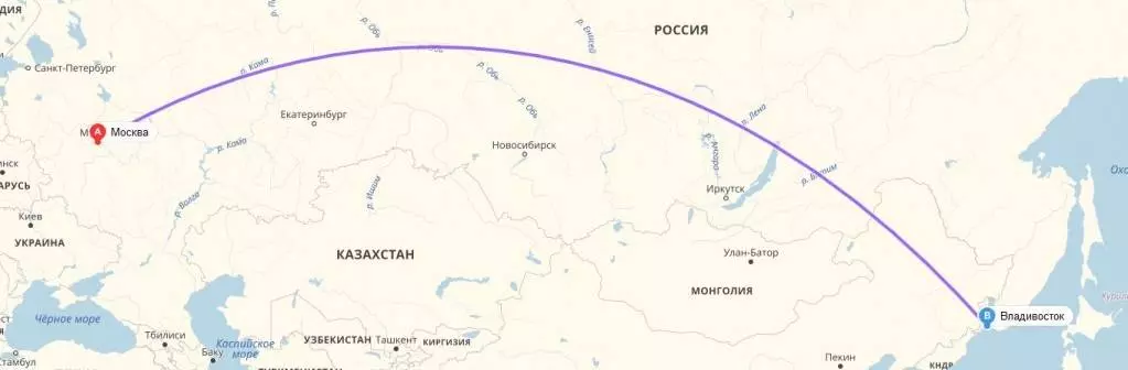 Расстояние от петербурга до владивостока на самолете
