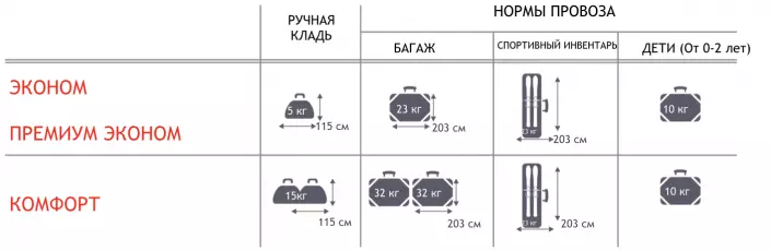 Уральские авиалинии, провоз багажа, нормы и правила