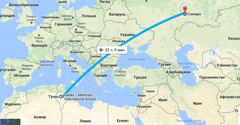 Сколько лететь до туниса?