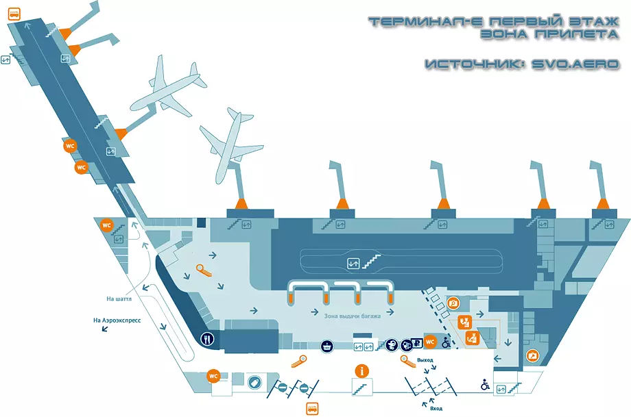 Способы сообщения между терминалами в аэропорту шереметьево: b, f, d, e
