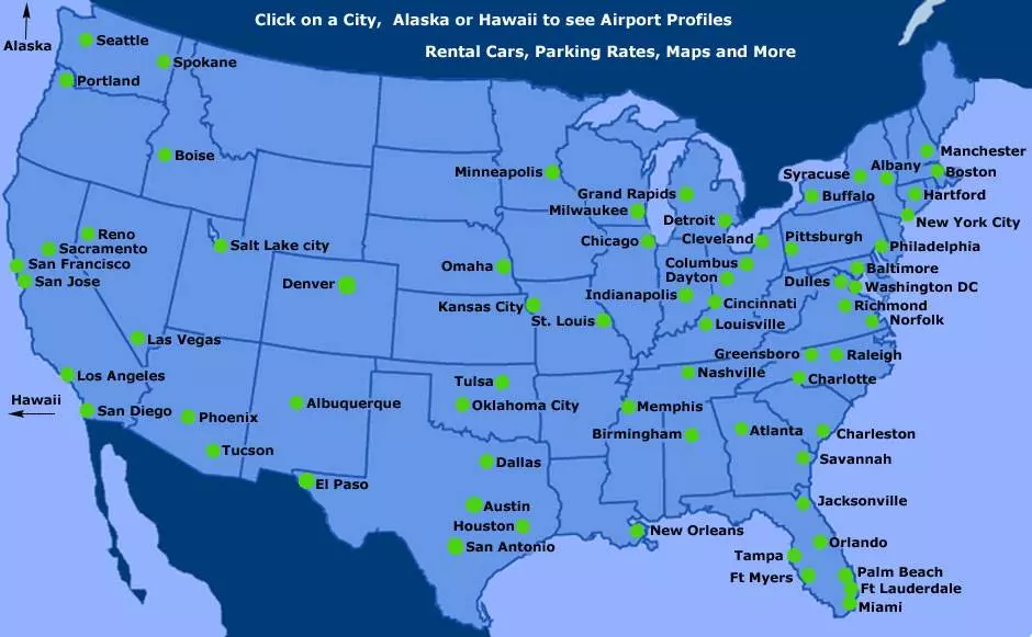 Аэропорты сша на карте, список аэропортов сша