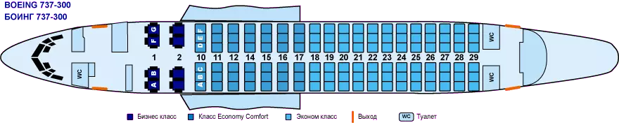 Схема салона Боинг 737-300: лучшие места в самолете