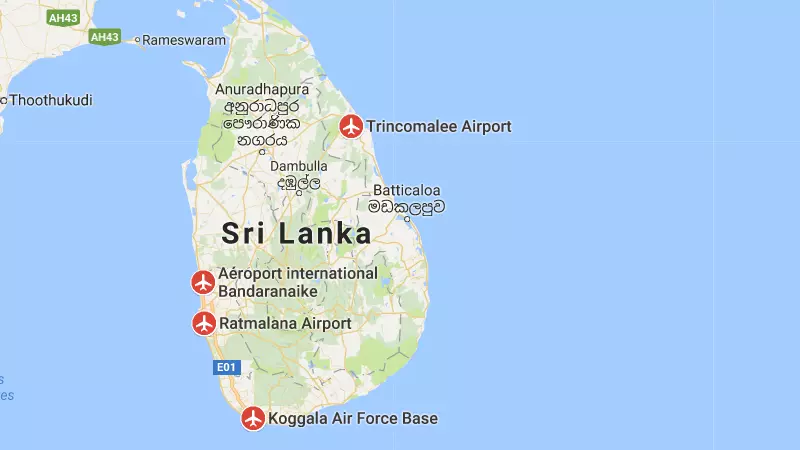 Аэропорты Шри-Ланки на карте