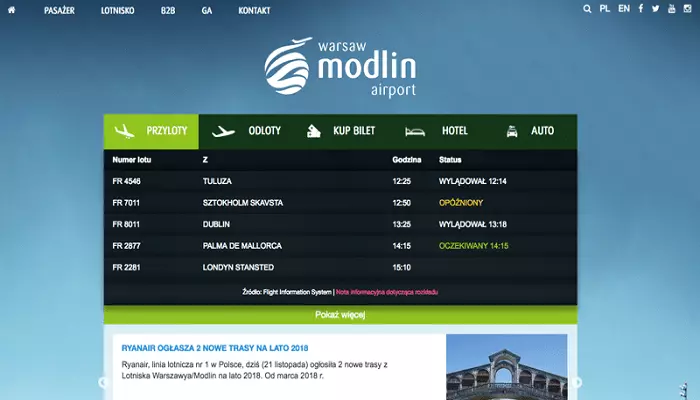 Аэропорт Модлин Варшава: онлайн-табло вылета и прилета