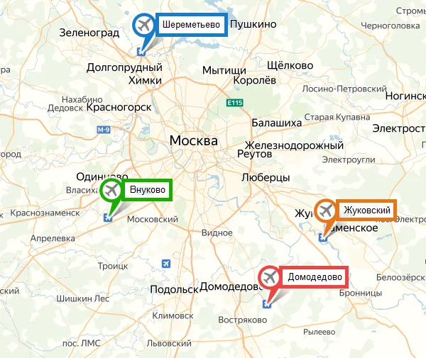 Аэропорты и вокзалы москвы на карте