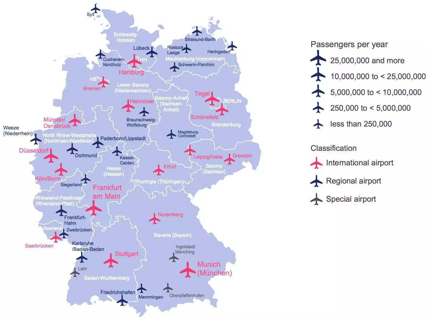 Международные аэропорты германии на карте: полный список, названия аэропортов