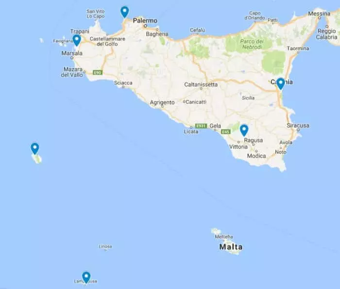 Сицилия: описание аэропортов, расположение, маршруты на карте