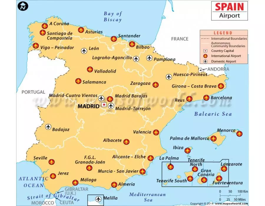 Аэропорты испании международные. на карте. главные аэропорты испании, аэропорт мадрида, аэропорт барселоны, аэропорт малаги |
