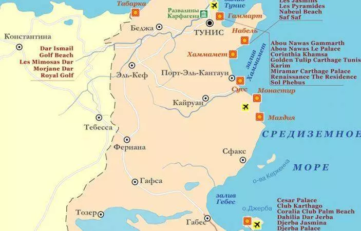 Аэропорт Энфида в Тунисе на карте
