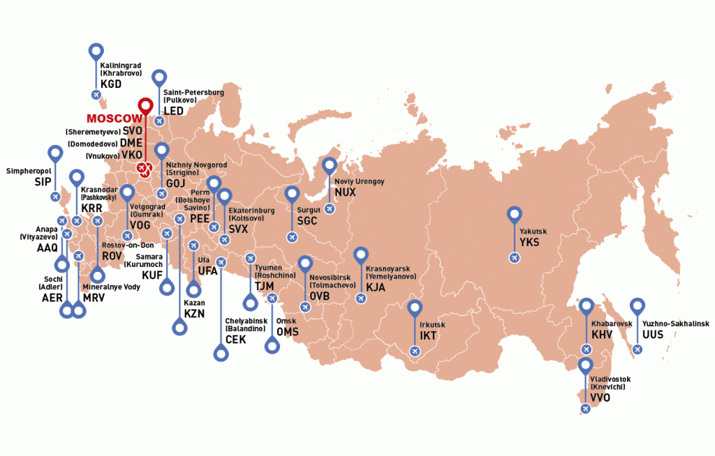 Карта российских аэропортов