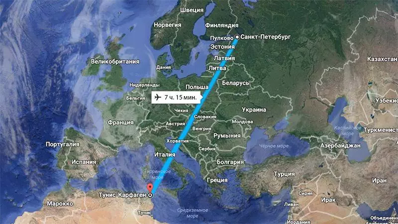 Сколько лететь из СПб до Туниса