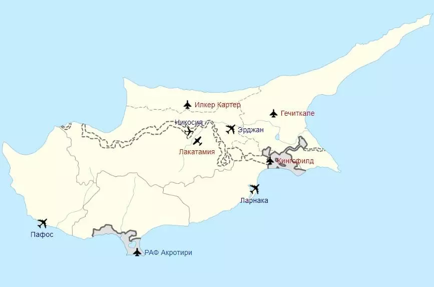 Карта острова кипр с курортами, городами и аэропортами