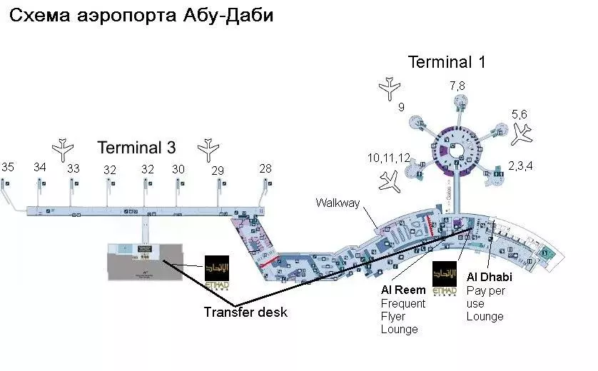 Схема терминалов и месторасположение аэропорта абу-даби