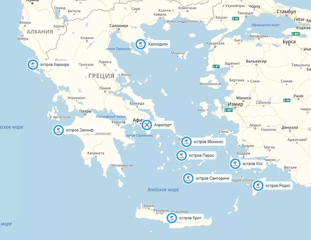 Аэропорты греции на карте, список аэропортов греции